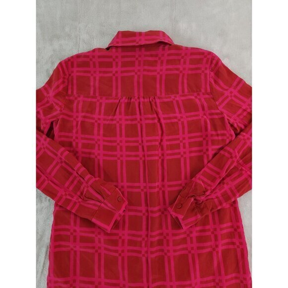 Diane Von Furstenberg Red Plaid Silk Long Sleeve Button Up Shirt Dress Size 2 - Picture 3 of 8